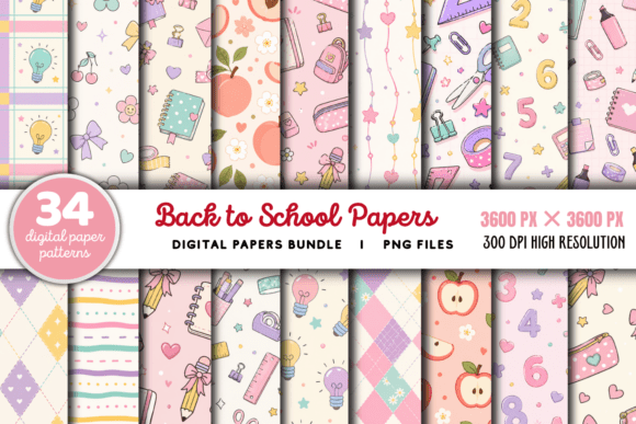 Download Back to School Paper Pattern Bundle - Back to school paper Collection