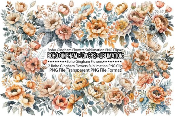 Download Boho Gingham Flowers Sublimation Bundle - Sublimation Collection