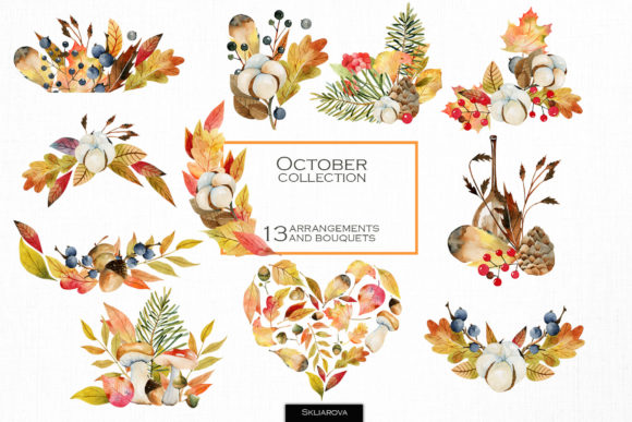 Download October Bouquets. Watercolor Clipart. - October Collection