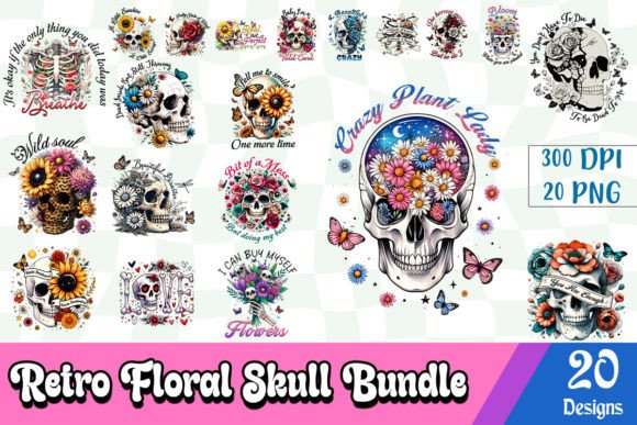 Download Retro Floral Skull Sublimation Bundle - Sublimation Collection