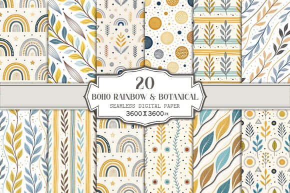 Download Boho Rainbow &amp; Botanical Seamless Paper - Botanical Collection