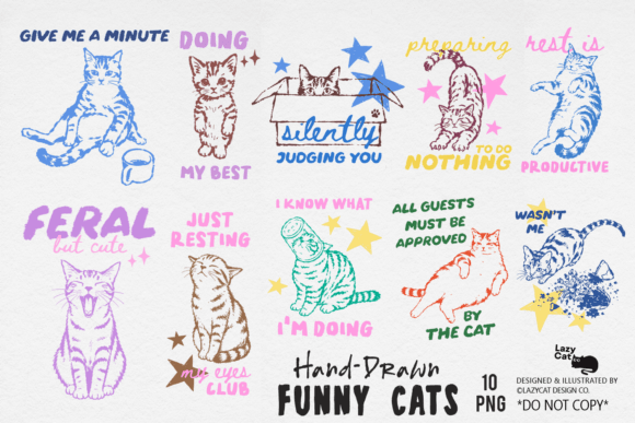 Download Funny Cat Hand-Drawn Sublimation Bundle - Sublimation Collection