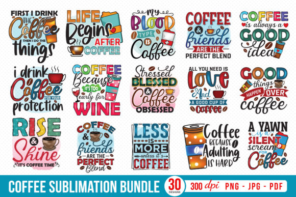 Download Coffee Sublimation Bundle | 30 Designs - Sublimation Collection