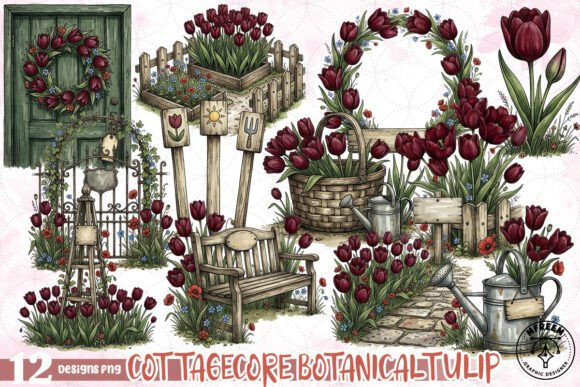 Download Cottagecore Botanical Tulip PNG - Botanical Collection