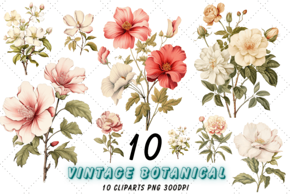 Download Vintage Botanical Flowers Clipart Set - Botanical Collection